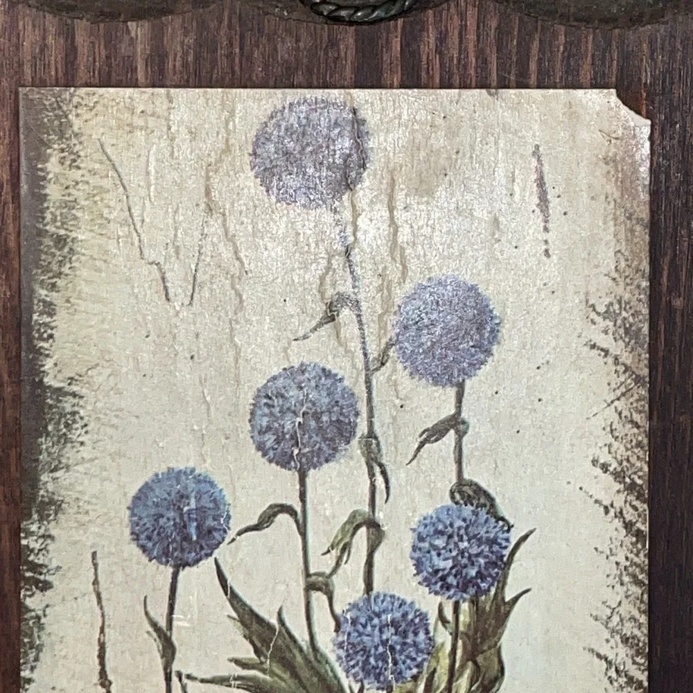 Blue Globe Thistle Echinops bannaticus | Vintage Botanical Decoupage Wood Plaque